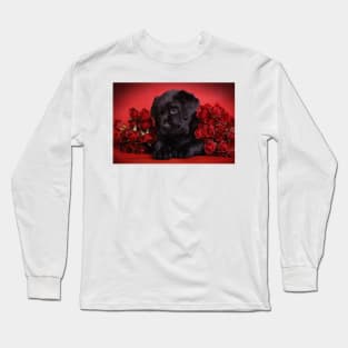 Labrador puppy with red roses Long Sleeve T-Shirt
